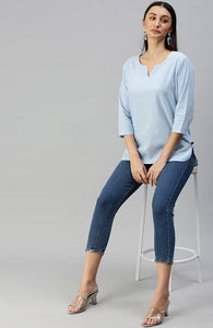 The Sky Blue Solid Women Top