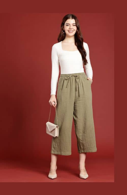 The Hunter Olive Women Wide Leg Pant