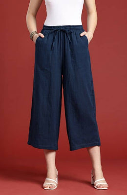 The Prussian Blue Solid Women Wide Leg