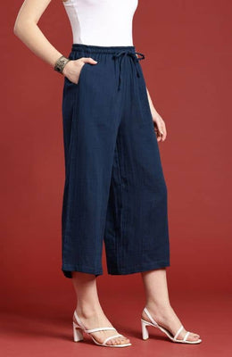 The Prussian Blue Solid Women Wide Leg