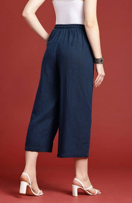 The Prussian Blue Solid Women Wide Leg