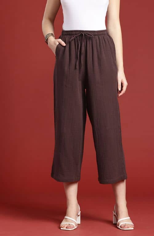 The Seal Brown Solid Women Wide Leg