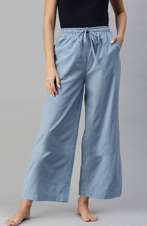 The True Sky Blue Solid Women Wide Leg