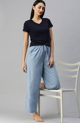 The True Sky Blue Solid Women Wide Leg